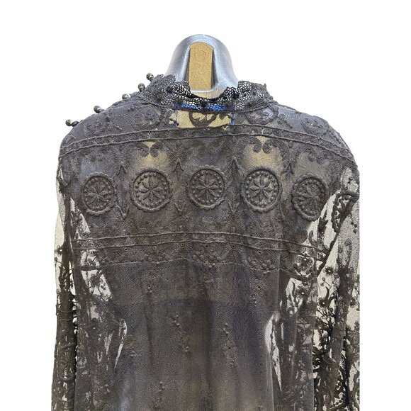 4 Love And Liberty Black Sheer Embroidered Lace Blouse w/Bell Sleeves Size XL - Picture 3 of 10